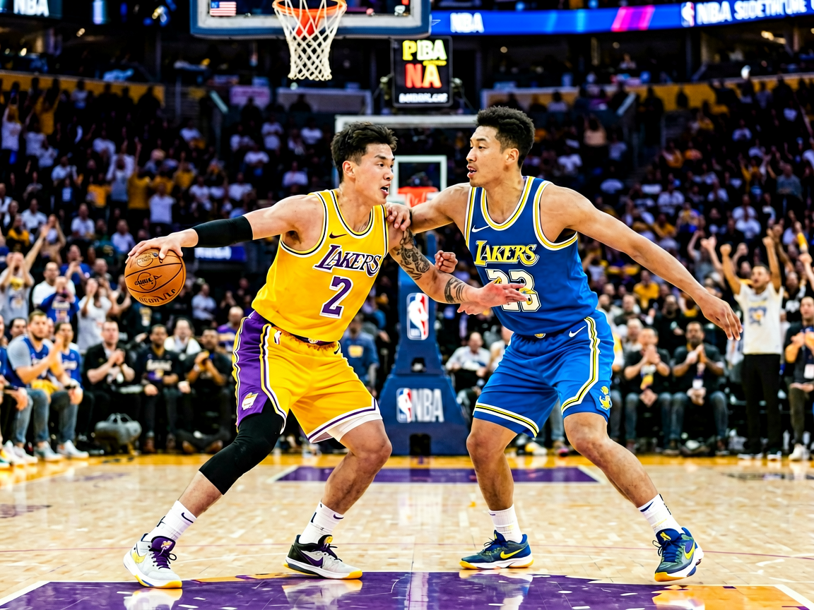 8688体育资讯:NBA常规赛湖人对阵勇士比赛现场,球员激烈对抗瞬间